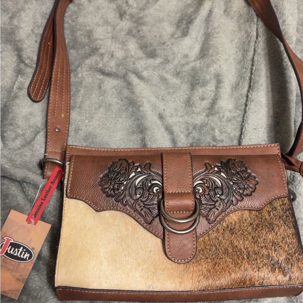 Justin Boots Elegant Brown and Cream Crossbody Bag